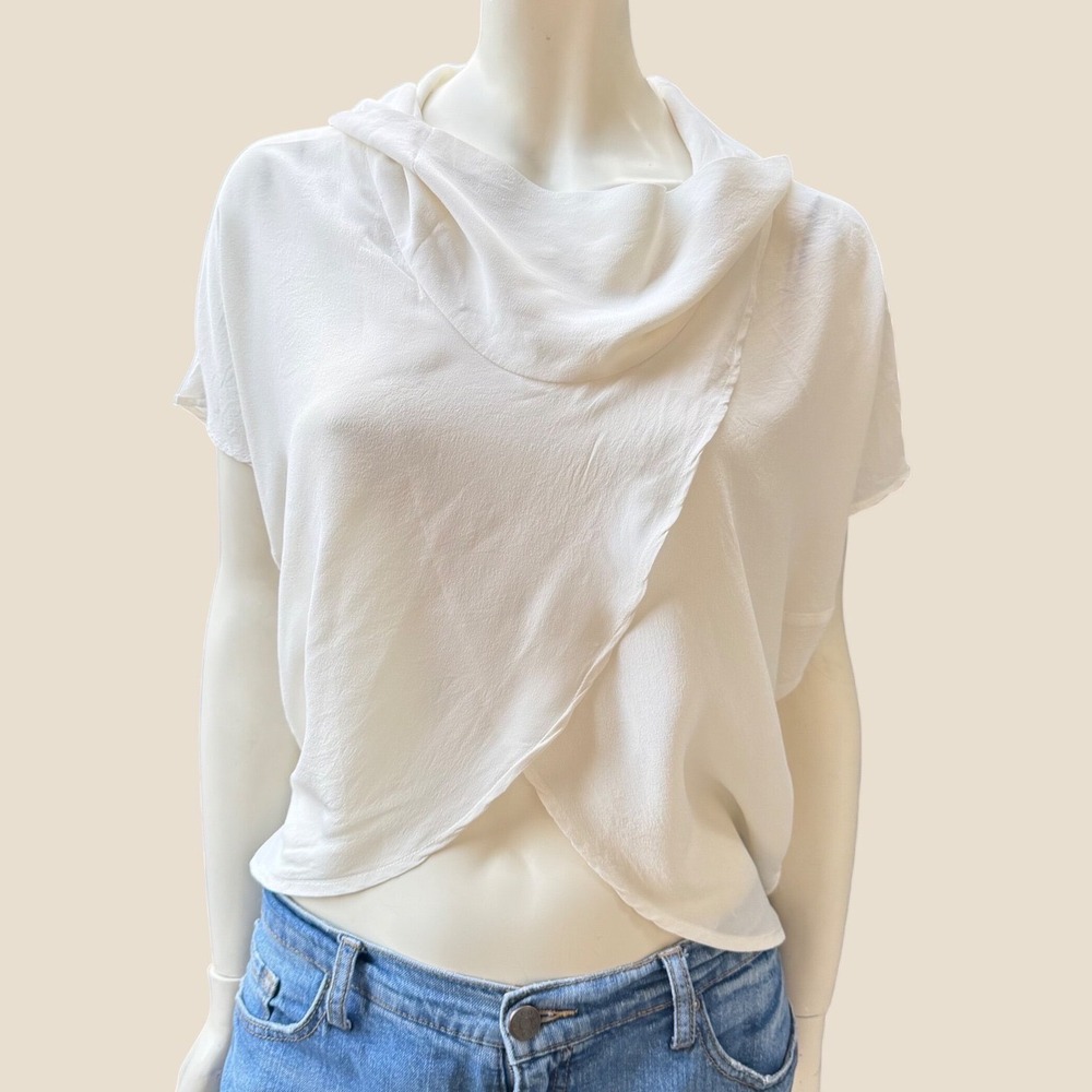 Vintage Fate Cowl Neck Blouse 100% Silk White Tulip Fairycore Ethereal Luxury L